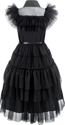 Vista 4 de Disfraz negro para niñas, disfraz de familia negro, disfraz de Halloween, vestido de fiesta para niñas de 4 a 13 años