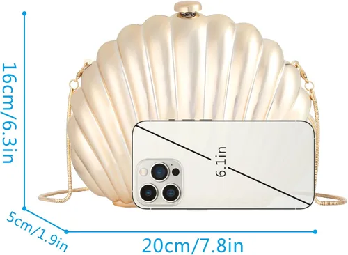 Vista 7 de Mini bolso de mano de noche de concha marina para mujer, correa de cadena, bolso cruzado