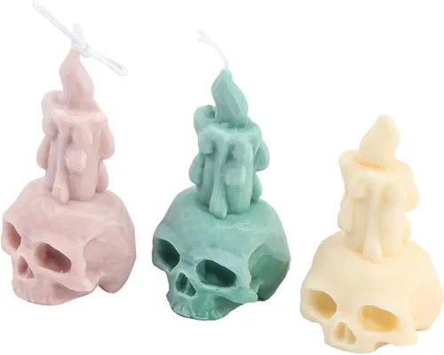 Vista 9 de Grainrain Molde de vela de silicona 3D con diseño de cráneo y rosa, molde de vela pilar decorado, moldes de silicona hechos a mano para hacer velas