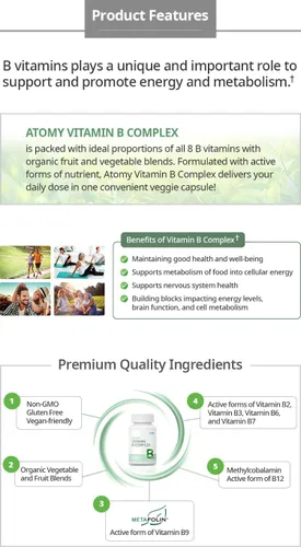 Vista 2 de Atomy Vitamina B Complejo Vegano Sin Gluten Sin OGM