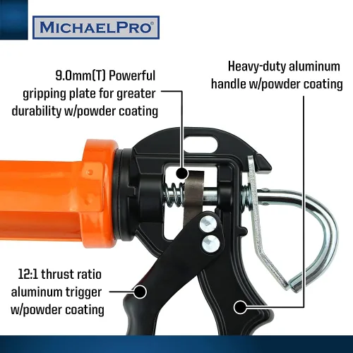 Vista 3 de MichaelPro MP013005 Pistola de calafateo profesional sin goteo con relación de empuje 12:1, pistola de calafateo antigoteo de 10 onzas, pistola