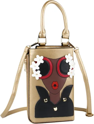 Vista 7 de Kuang Women Novelty Lady Face Shoulder Bags Funky PU Leather Top Handle Satchel Handbags Clutch Purse for Women