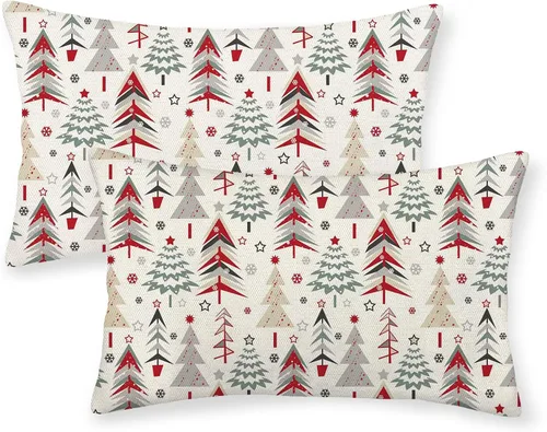 Vista 42 de Juego de 2 fundas de almohada navideñas de 16 x 16 pulgadas, fundas de almohada de lino color rojo con diseño de alces y ciervos de invierno