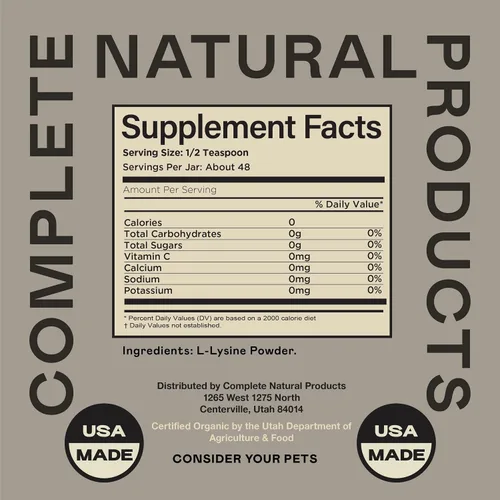 Vista 4 de Complete Natural Products - Polvo de L-lisina para mascotas - 4oz - Polvo puro de L-lisina