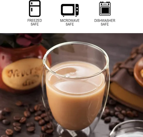 Vista 2 de Taza de café de vidrio de borosilicato de doble pared para café caliente o helado, leche, té (15 onzas)