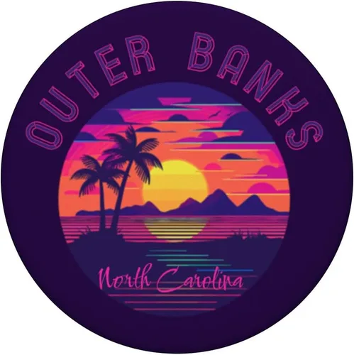 Vista 3 de Outer Banks - PopSockets intercambiables de ondas de vapor de Carolina del Norte Synthwave Sunset Beach