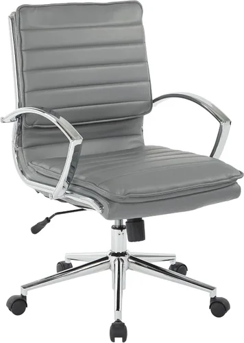 Vista 8 de Office Star SPX - Silla de invitados de piel sintética con respaldo medio con brazos de bucle y base cromada, color negro