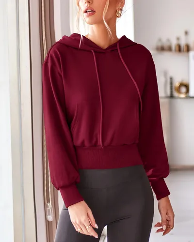 Vista 2 de BTFBM Sudaderas con capucha de manga larga para mujer, estilo casual, para otoño, invierno, 2023, con cordón, recortadas, con bolsillos