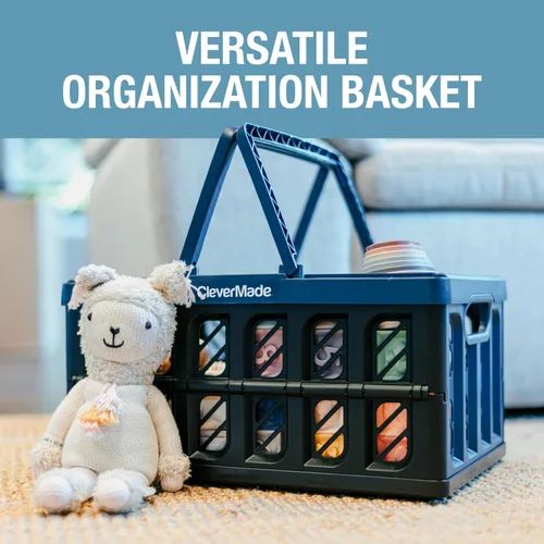 Vista 5 de CleverMade - Cestas de compras plegables con asas, 24 litros, paquete de 3, color océano
