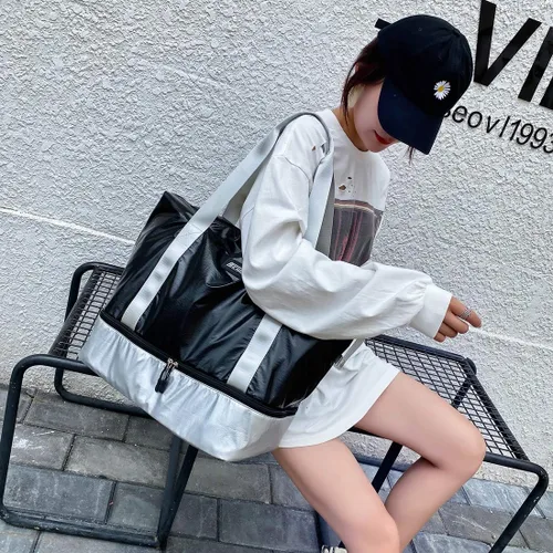 Vista 8 de fancyfree Bolsa de doble capa, bolsa de viaje grande con compartimento inferior para zapatos, bolsa de lona ideal para mujeres y hombres