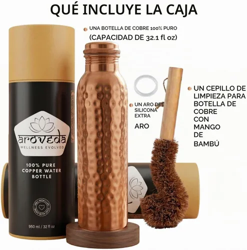 Vista 2 de Botella de agua de cobre para agua potable de 34 onzas – Botella de cobre martillado 100% puro hecho a mano, probada en laboratorio, a prueba