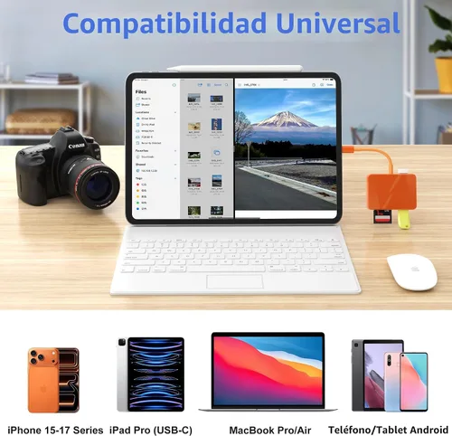 Vista 6 de Lector de tarjetas SD, adaptador de tarjeta USB-C y USB 5 en 1 con SD/MicroSD/MS y puertos USB-A duales, lector de tarjetas de memoria para iPhone