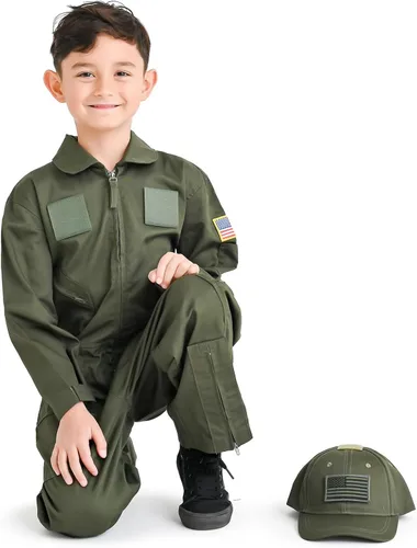 Vista 5 de Trendy Apparel Shop Uniforme de piloto estadounidense para niños con parche de gancho y bucle