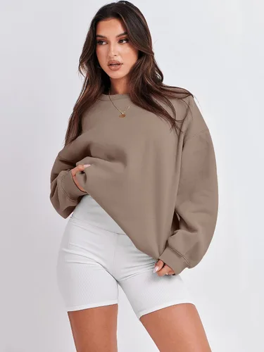 Vista 2 de ANRABESS Sudadera de gran tamaño para mujer, con cuello redondo, estilo Y2K, sudadera con capucha de forro polar, cómoda, camiseta informal, ropa