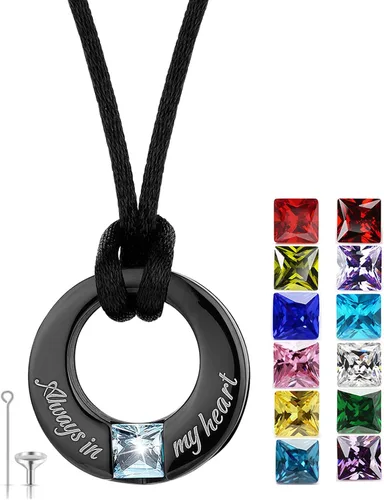 Vista 18 de YOUFENG Collares de urna de piedras natales para cenizas, urna redonda de cremación colgante para cenizas humanas, recuerdo conmemorativo, medallón