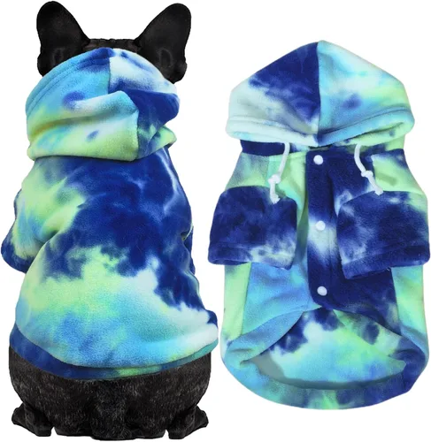 Vista 3 de Mklhgty Sudadera con capucha para perro de tie dye, abrigo de invierno para perros pequeños - capucha cálida y ajustable ultrasuave, tela