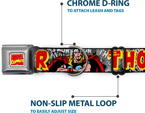 Vista 5 de Buckle-Down Collar de perro con hebilla para cinturón de seguridad, The Mighty Thor Action Poses disponible en tamaños ajustables para perros