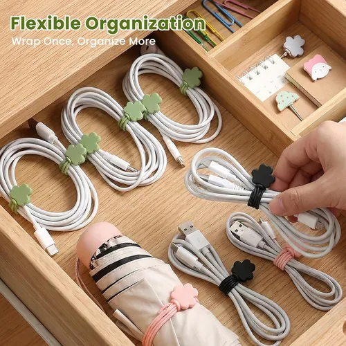 Vista 4 de Organizador de cables de datos, bridas de silicona actualizadas 2026, organizador de cables reutilizable, organizador de cables elásticos multiusos