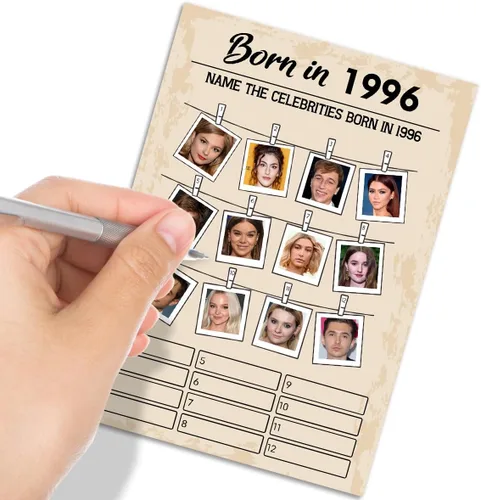 Vista 4 de QUPT Juegos de fiesta de cumpleaños número 30, juegos nacidos en 1996, suministros de fiesta de cumpleaños para adultos, divertido juego de fiesta