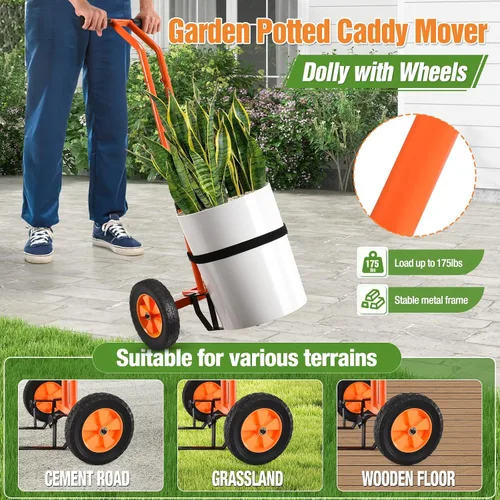 Vista 2 de Carrito de plantas con ruedas, carrito de mudanza de plantas resistente con brazo de agarre ajustable y correa, carrito de plantas con mango en T