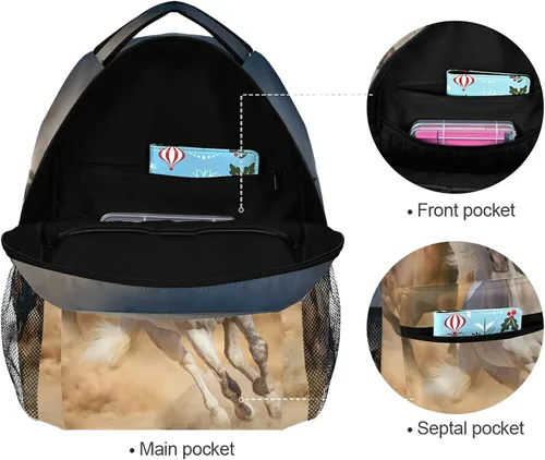 Vista 6 de ALAZA Mochilas de caballos para niñas y niños, mochila de caballos para niños, mochila escolar para libros de 3, 4 y 5 grado, mochila para portátil