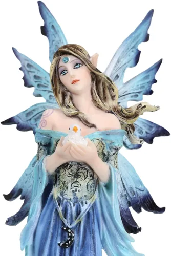 Vista 3 de Ebros Gift Encantada Fantasía Señora Damisela Hada en Corsé Azul Sosteniendo Figura de Pájaro Pequeño 10.75" H Hadas Coleccionables Hadas Elfo Ninfa
