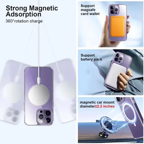 Vista 5 de Funda magnética transparente para iPhone 7 Plus, compatible con MagSafe, protección de grado militar, parte trasera dura resistente al amarillo