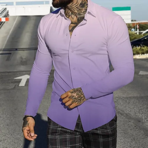 Vista 2 de Camisa de bolos para hombre, de manga larga, con estampado vintage, camisa casual con botones, camisa Guayabera, camisas hawaianas