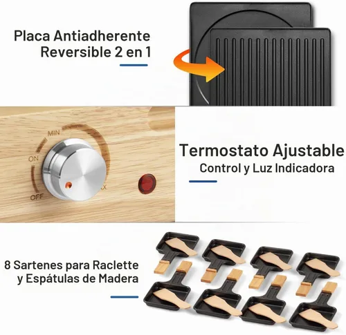 Vista 3 de CUSIMAX Raclette - Parrilla de mesa para interiores, parrilla eléctrica de 1500 W, barbacoa coreana 2in1 Reversible Non-stick Plate/Temperature