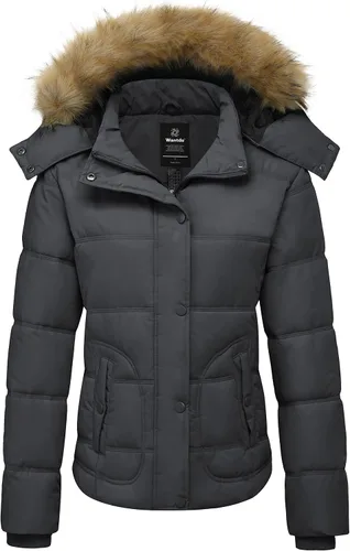 Vista 9 de wantdo - Abrigo de invierno con capucha para mujer, chaqueta acolchada gruesa, parka cálida Negro