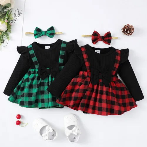 Vista 7 de OPAWO Vestido de niña recién nacida con volantes de encaje de manga largacorta, vestido de niña de flores, mameluco acanalado para otoño e invierno