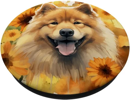 Vista 2 de Chow Chow Dog Acuarela Girasol PopSockets Estándar PopGrip