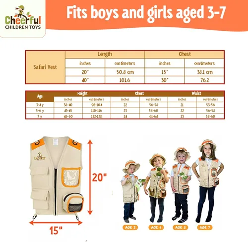 Vista 5 de Disfraz de explorador para niños chaleco y sombrero de safari niños y niñas de 3 a 7 años juego de rol como paleontólogo Zoo Keeper Park Ranger
