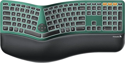 Vista 13 de ProtoArc Teclado ergonómico Bluetooth retroiluminado, EK01 Plus, teclado inalámbrico dividido de tamaño completo con Bluetooth dual y USB