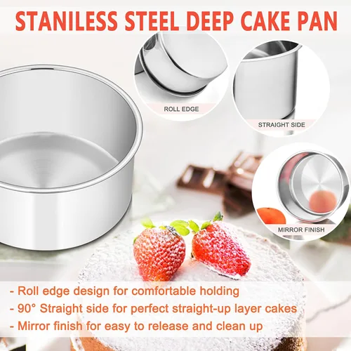 Vista 3 de E-far - Moldes redondos para tartas de 6 x 3 pulgadas, moldes para hornear tartas de acero inoxidable profundo para cumpleaños, boda, fiesta