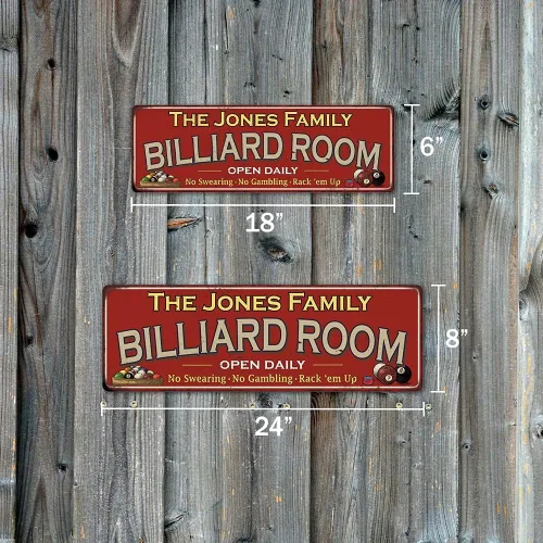Vista 3 de Letrero de metal rojo personalizado para sala de billar, letreros de pared, ideas decoraciones, juegos, piscina, retro, sala de juegos, placa