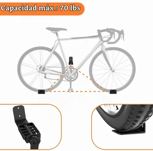 Vista 5 de WALMANN - Paquete de 2 soportes para pedales de bicicleta, soporte de pared horizontal resistente Soporte de pared para bicicleta para garaje