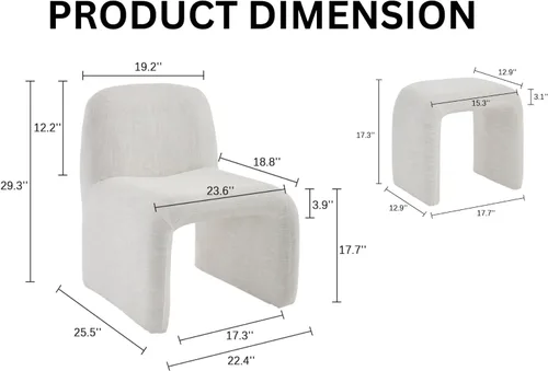 Vista 2 de Silla moderna para sala de estar con otomana, silla tapizada de lino mixto, cómoda silla de lectura lateral para sala de estar, dormitorio, Beige