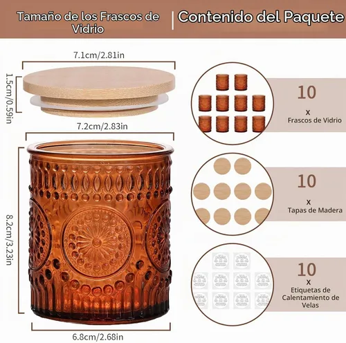 Vista 2 de DARJEN 10 tarros de vela de vidrio de 8 onzas con tapas, latas de velas Ámbar