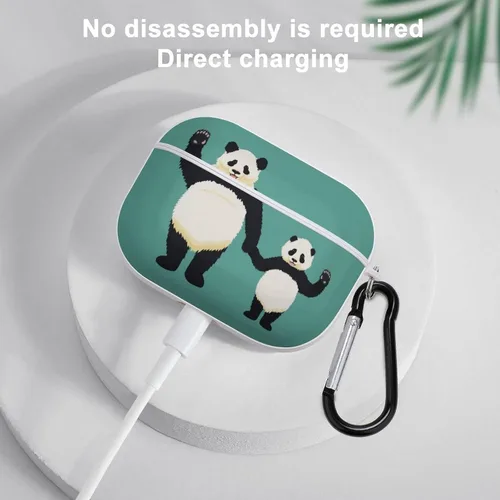 Vista 5 de Funda para Airpods Pro con estampado de pandas con llavero de protección completa, duradera, a prueba de golpes, funda rígida de PC para Apple