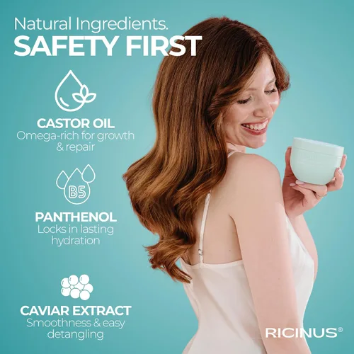 Vista 3 de Mascarilla capilar con aceite de ricino para cabello dañado, 10 onzas líquidas, antirotura, acondicionador profundo, enriquecida con extracto