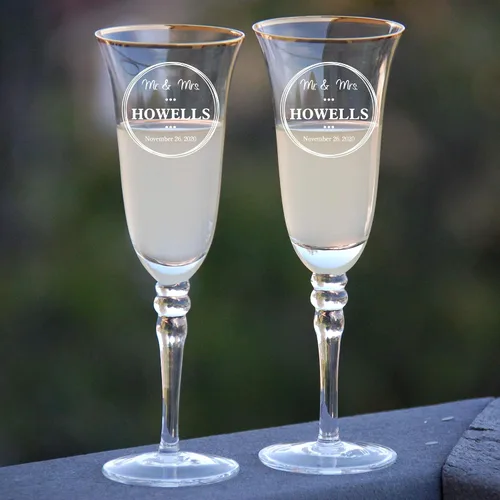 Vista 59 de Juego de 2 copas de champán personalizadas para boda grabadas con caja - Bride & Groom's Wedding Toast