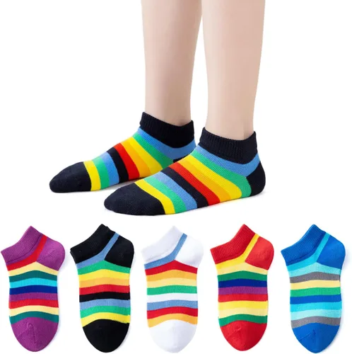 Vista 35 de EPEIUS Paquete de 5 calcetines sin costuras con rayas arcoíris para niños y niñas
