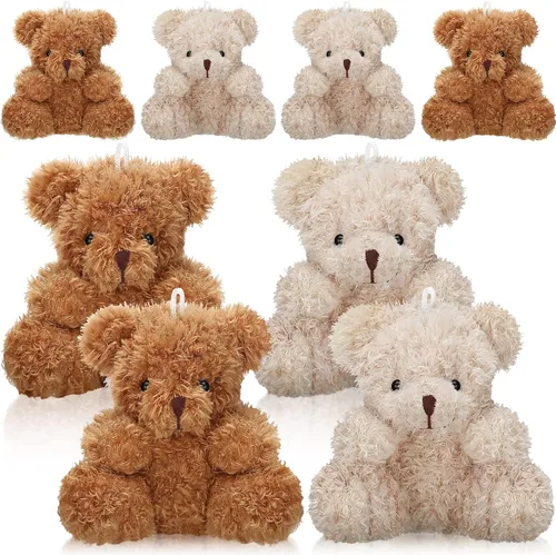 Vista 3 de Threan 8 piezas de mini osos de peluche de 4 pulgadas, juguetes de peluche pequeños a granel, muñeco de oso suave, regalos para llavero, suministros