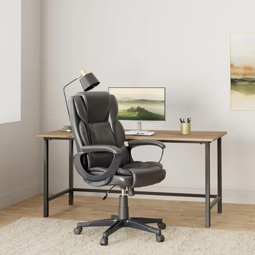 Vista 2 de Staples Mcallum Silla ergonómica de oficina ejecutiva y gerente, silla giratoria de escritorio con ruedas, altura ajustable, cuero regenerado