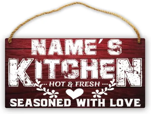 Vista 10 de Letrero de cocina de madera personalizado con sazonado con amor, accesorios de cocina, decoración de pared, regalos