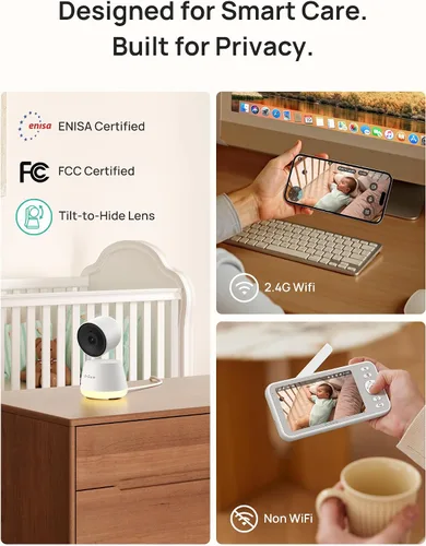 Vista 2 de Dr.Care LumiView Smart WiFi Baby Monitor – 5 pulgadas 1080P FHD y control de aplicación de cámara 2K, modo de privacidad, batería extraíble de 5000