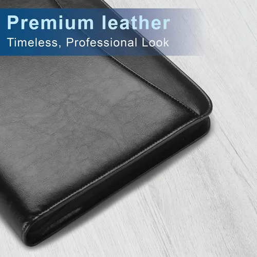 Vista 4 de Travigo Carpeta portafolio de 3 anillos con cremallera, de piel sintética de 1.25 pulgadas con cremallera para mujeres y hombres, carpeta