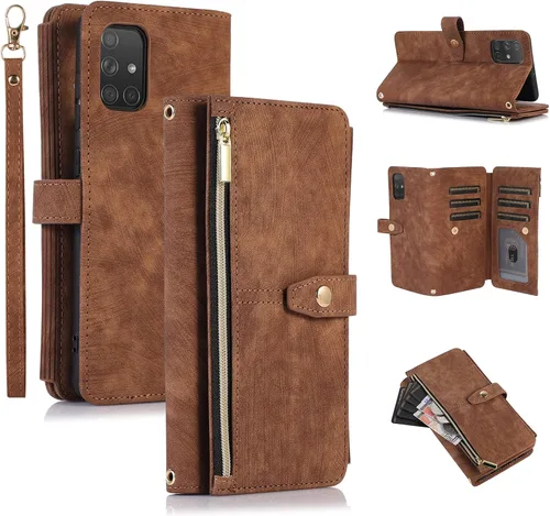 Vista 9 de UEEBAI Funda tipo cartera para Samsung Galaxy S20 FE 5G, Retro 9 ranuras para tarjetero, bolsillo con cremallera, cierre magnético, función atril