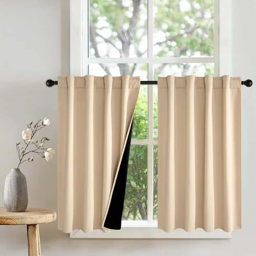 Vista 22 de PONY DANCE Cortinas opacas 100% cortas de 24 pulgadas de largo, medias cortinas con aislamiento térmico para ventanas pequeñas con parte trasera